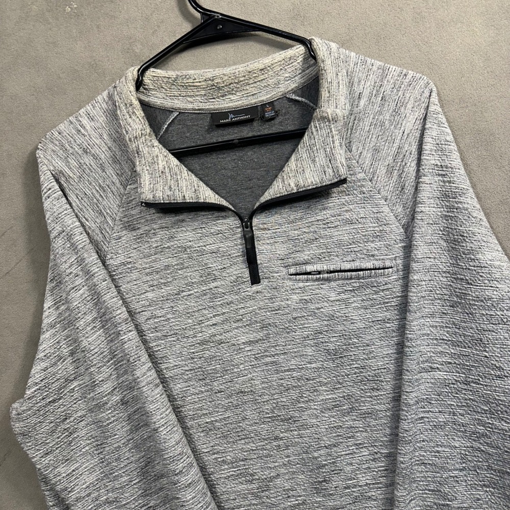 Marc Anthony Quarter Zip Pullover Men Large Grey Space Dye Slim Fit Excellent